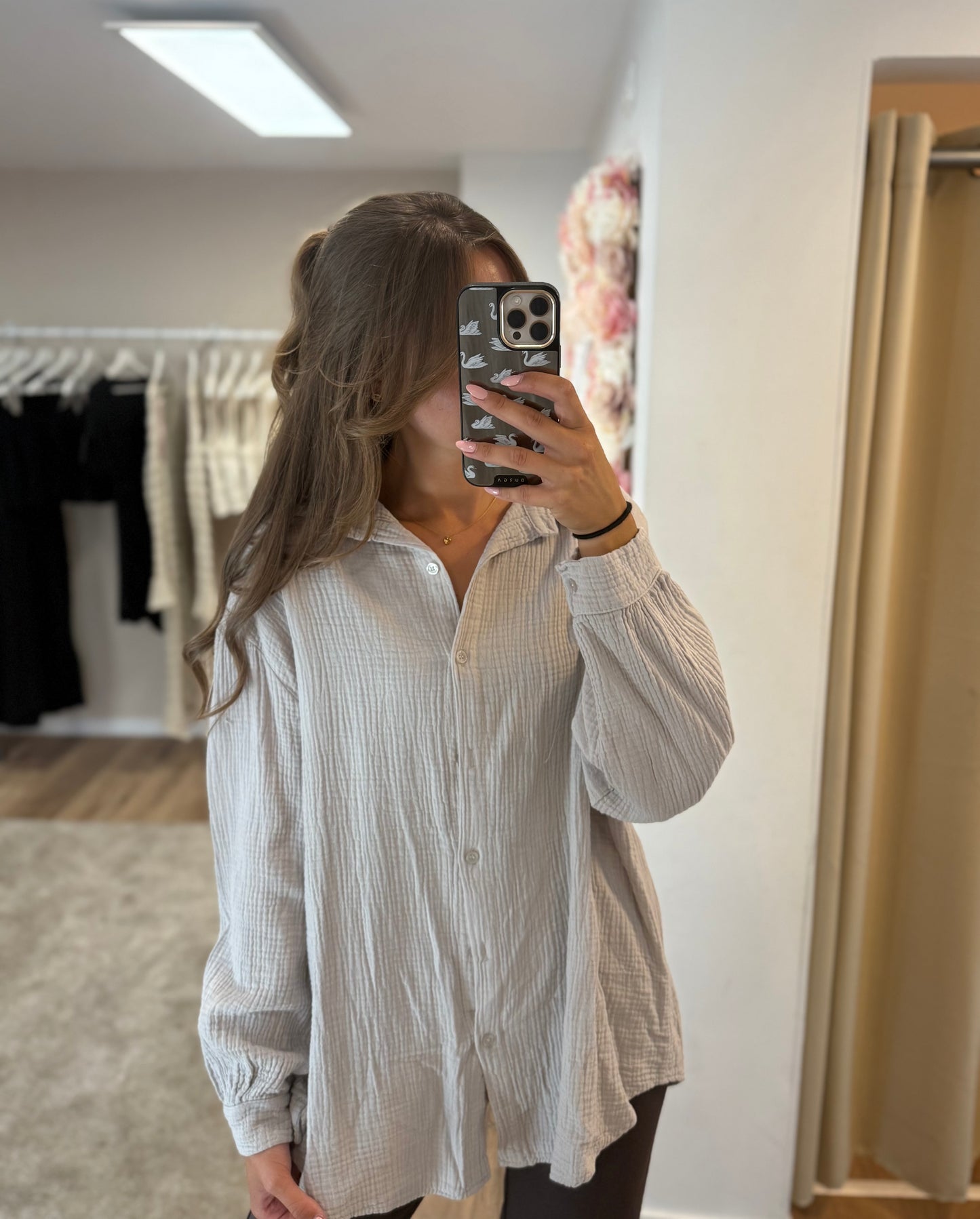 Musselinbluse beige