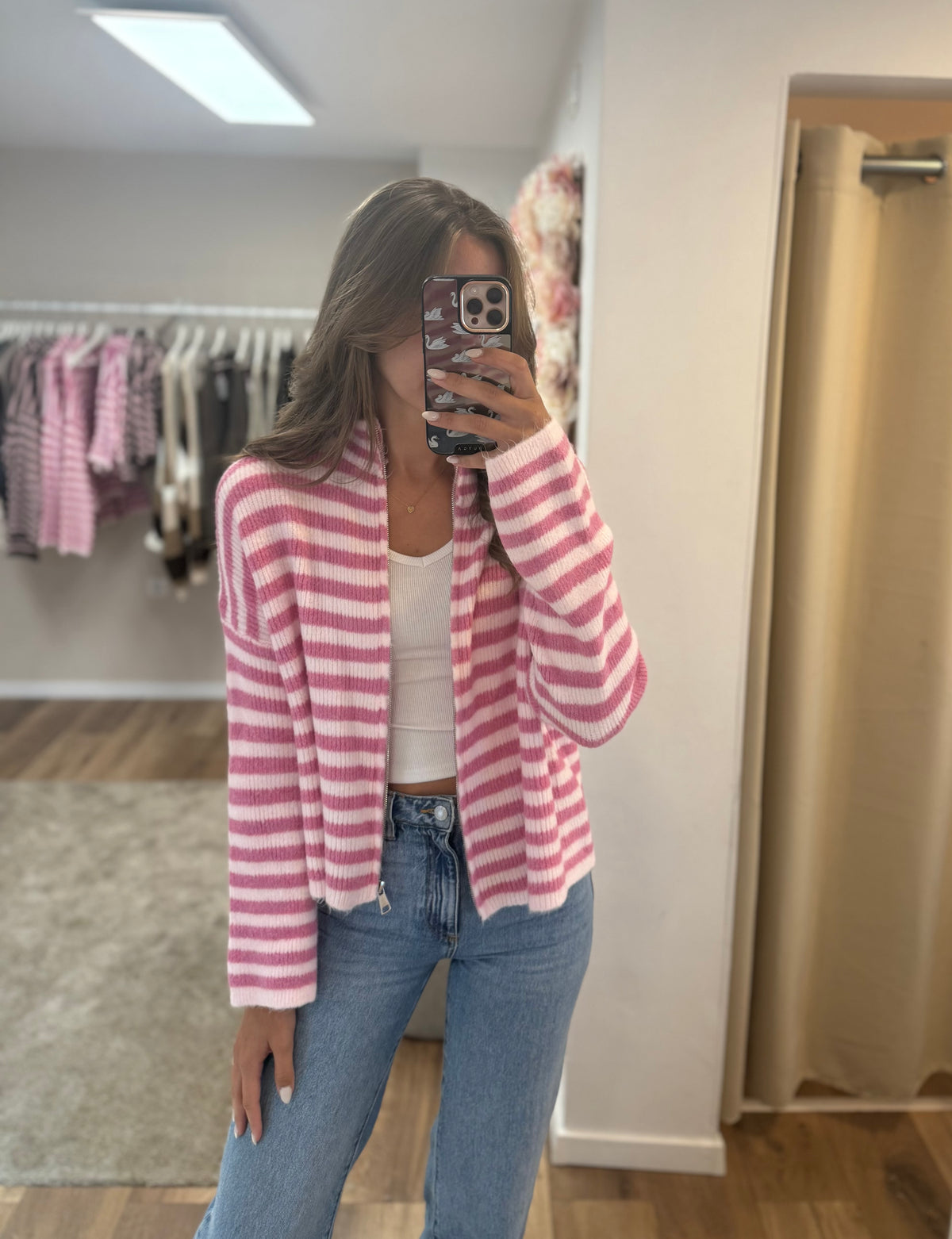 Pink Zip Cardigan