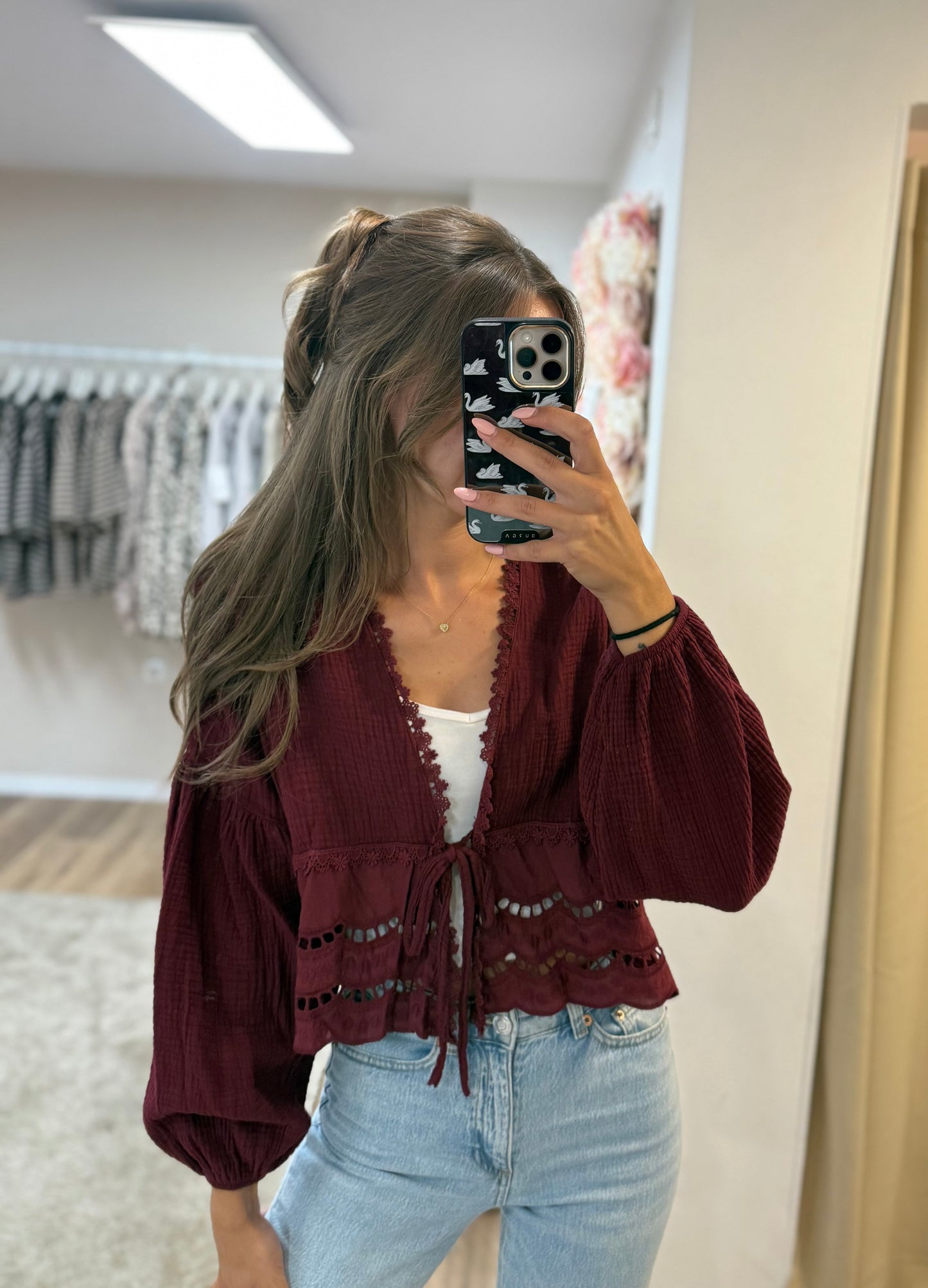 Spitzenbluse bordeauxrot