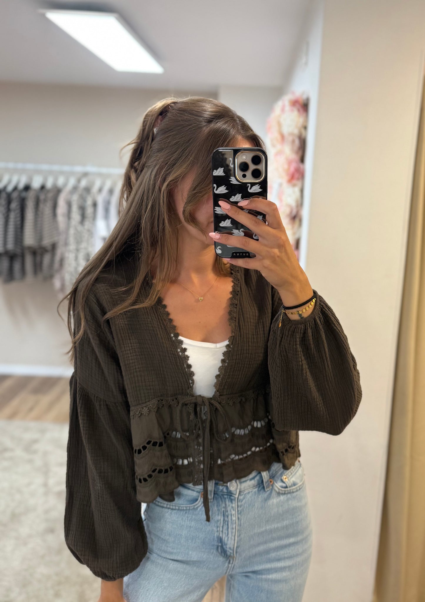 Spitzenbluse braun