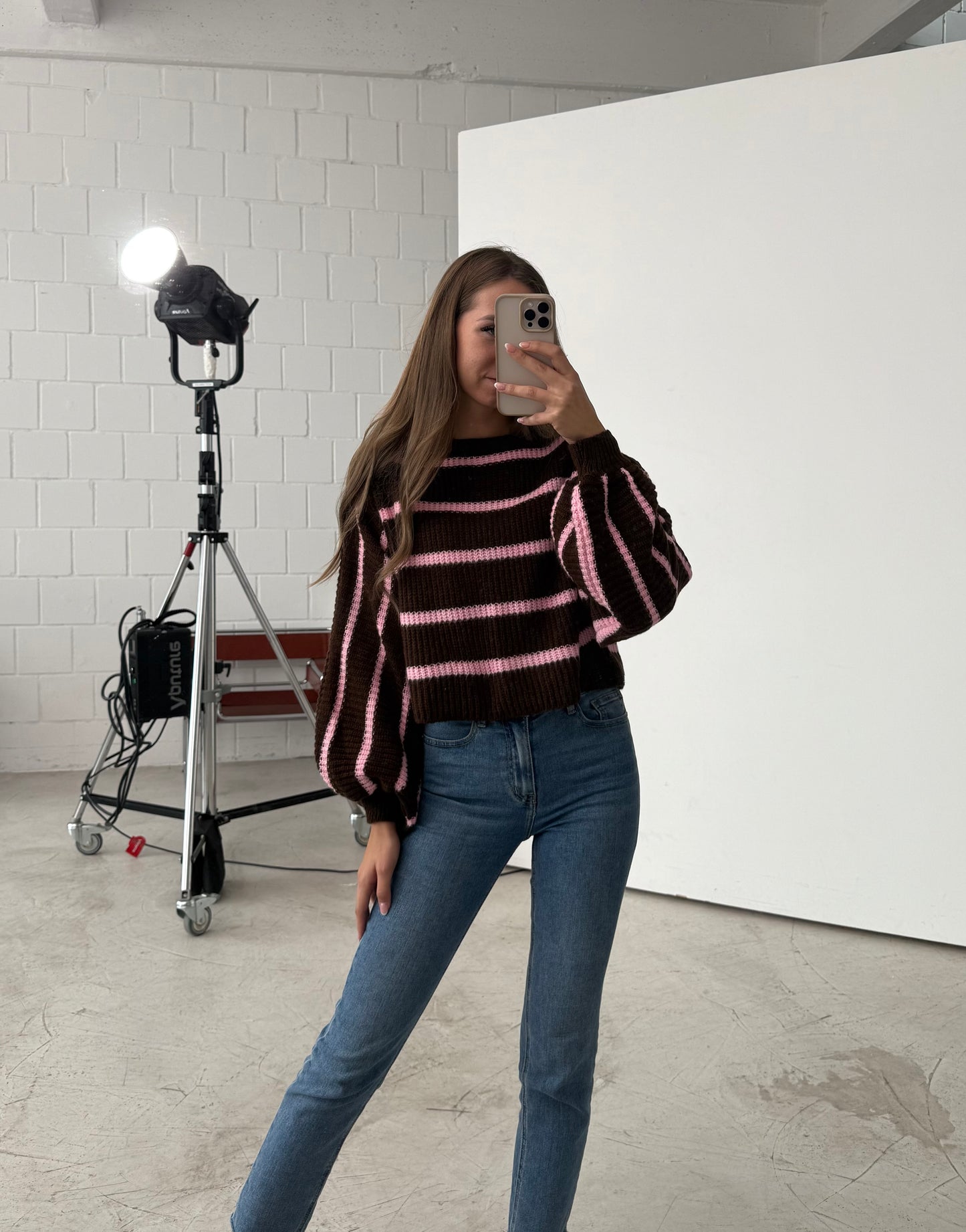 Crop Pullover „ Marie“ Braun-pink