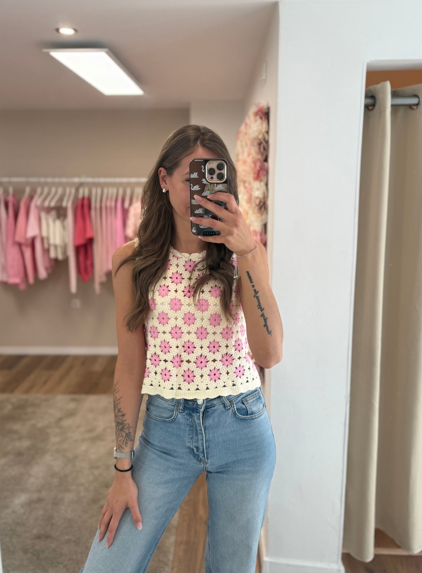 Pink Blossom Crochet Top