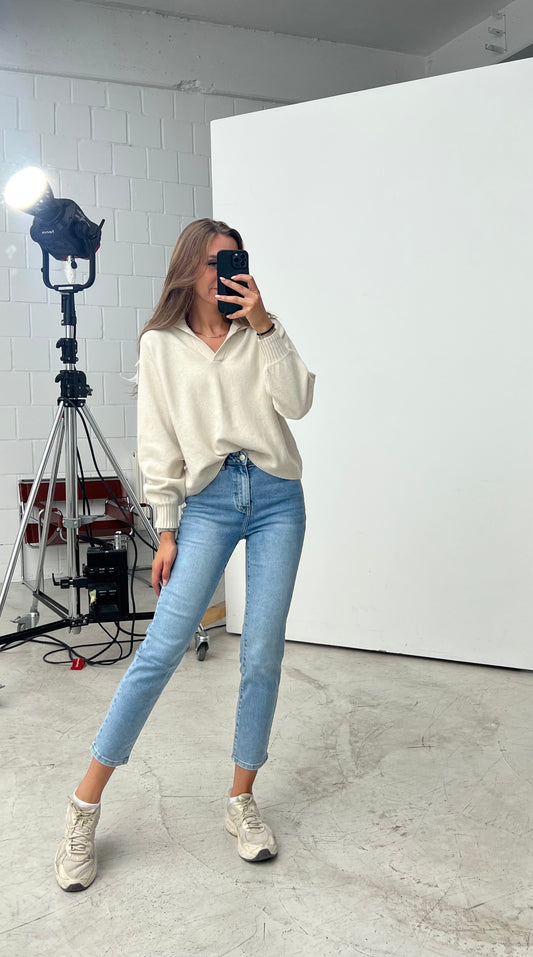 Pullover mit Kragen „Creme“