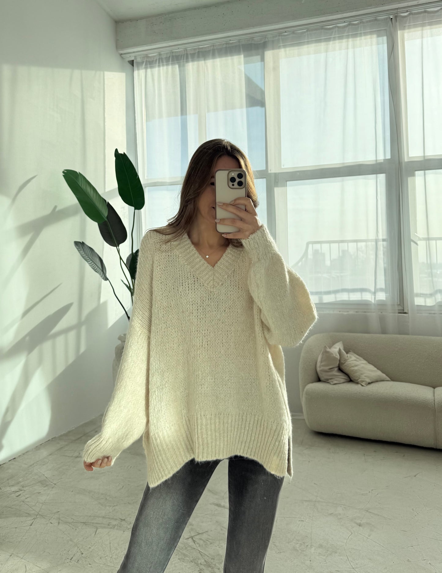 Pullover „long“ Creme