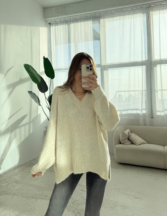 Pullover „long“ Creme