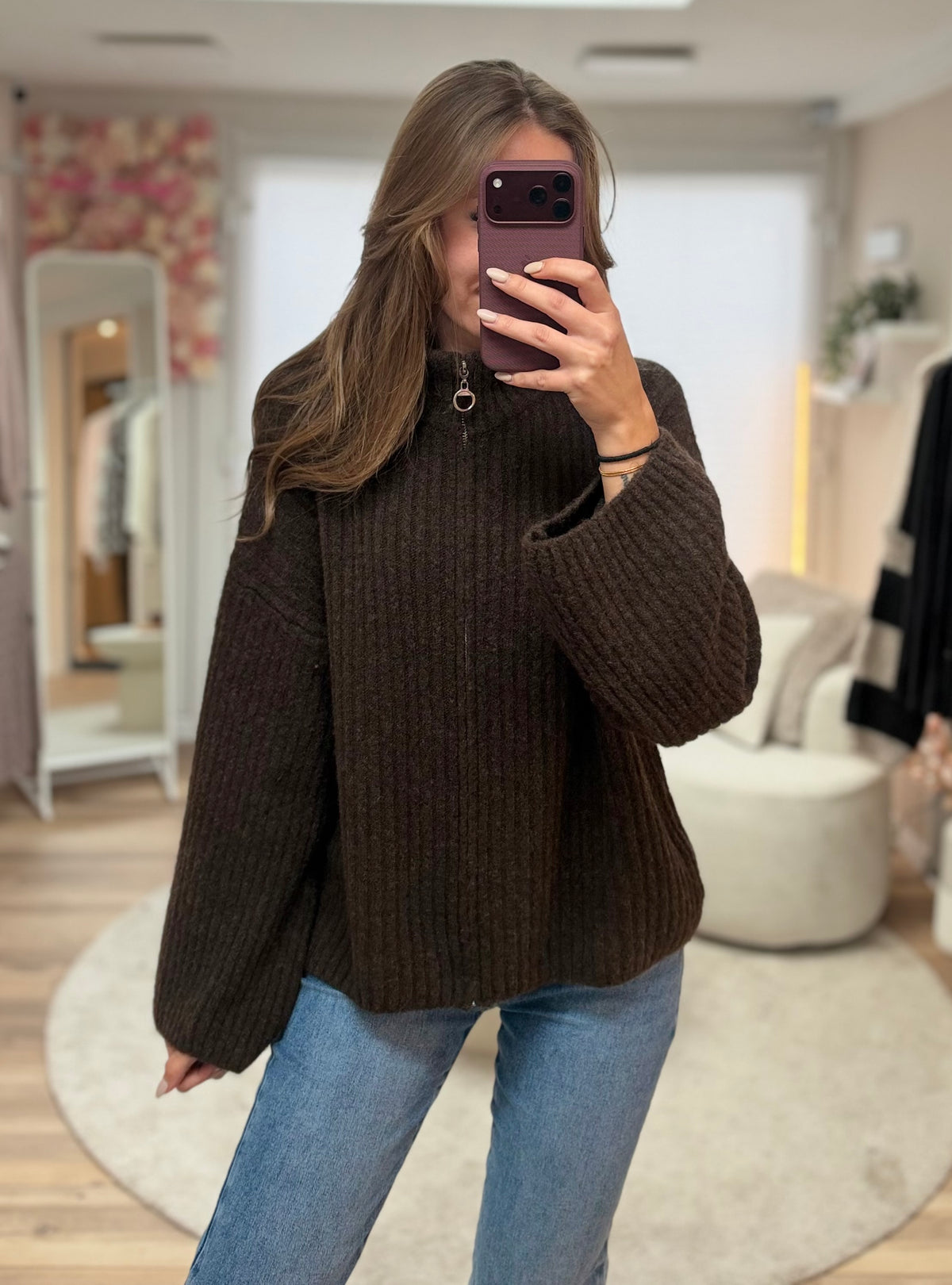 Zip Cardigan „ Paula“ Braun