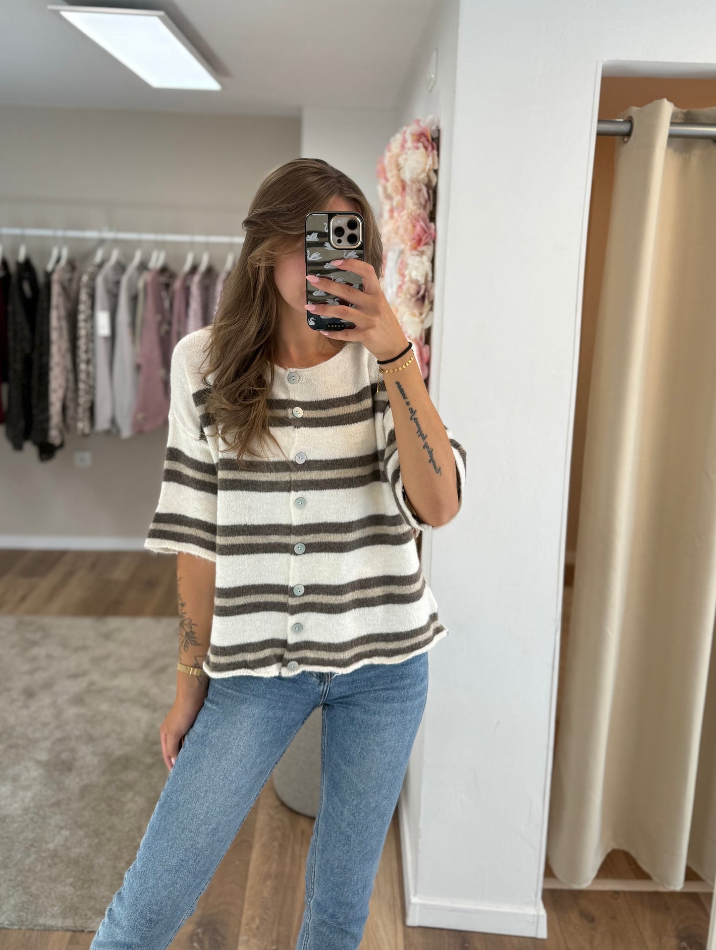 Kurzarm Cardigan Brown/beige