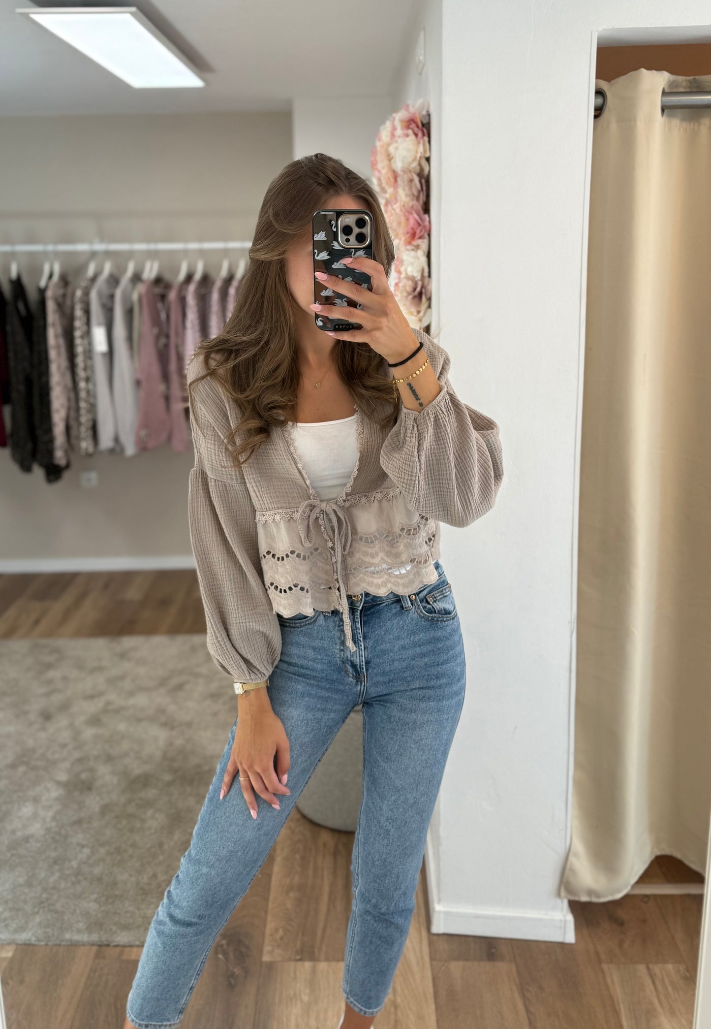 Spitzenbluse Beige