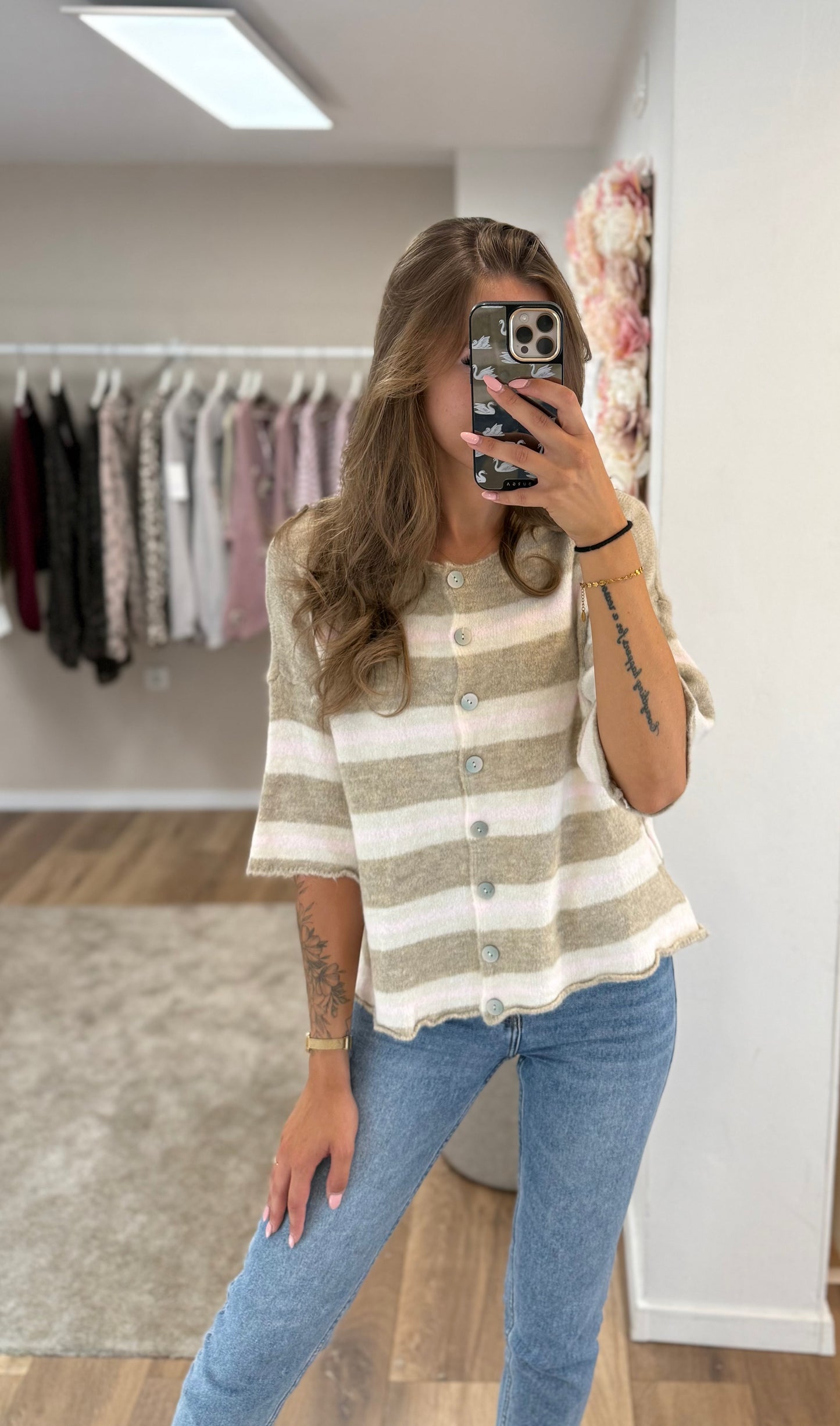 Kurzarm Cardiagn beige/rosa
