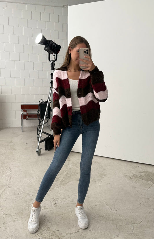 Strickjacke „Wave“ Braun-rot -rosa