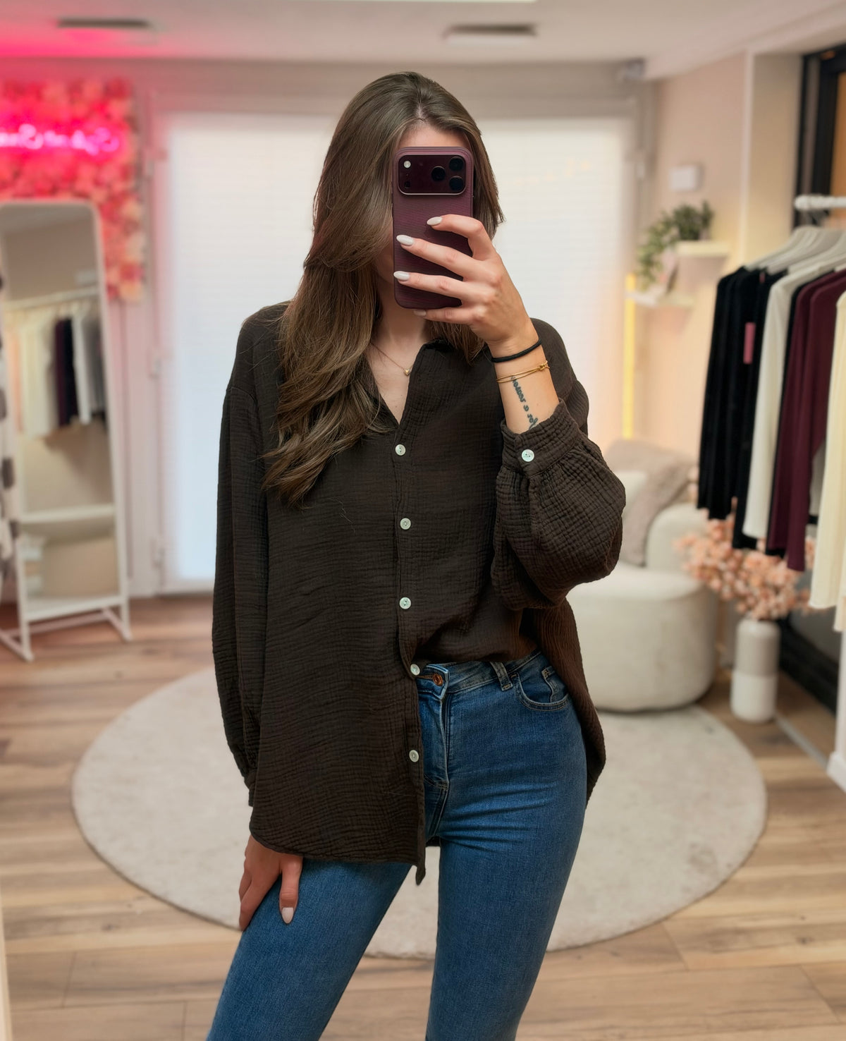 Musselinbluse „braun“