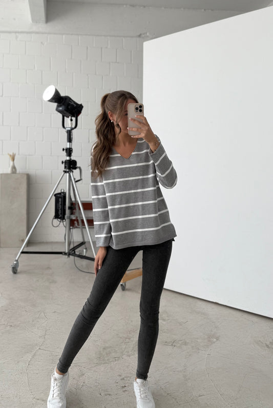 Pullover „Basic“ grey-white