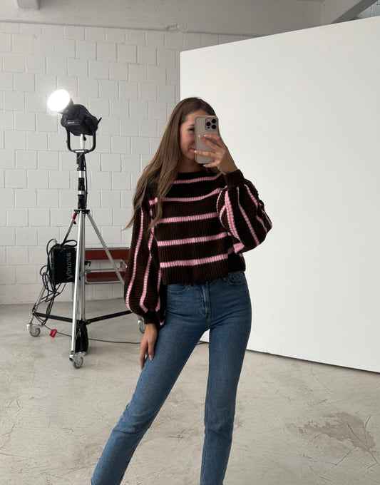 Crop Pullover „ Marie“ Braun-pink