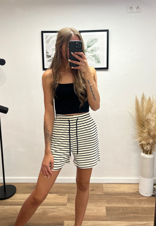 Stoff Shorts Weiß/Schwarz gestreift