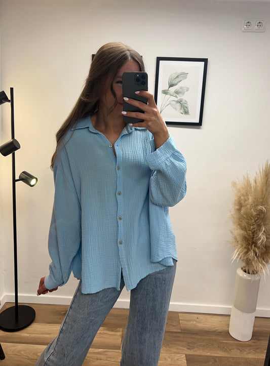 Musselinbluse ,,Shorty“ Hellblau