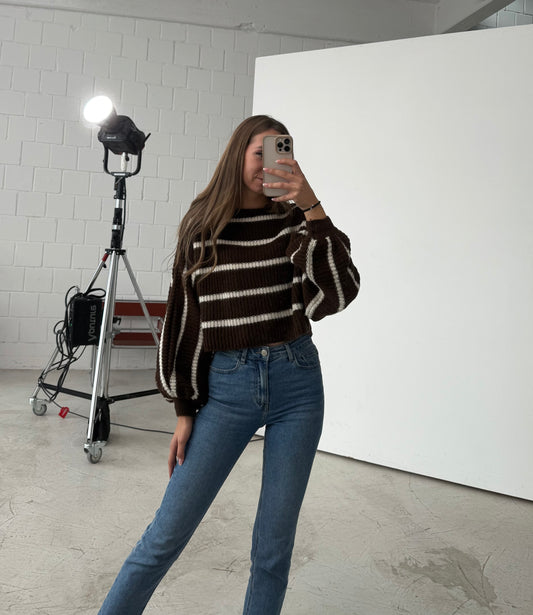 Crop Pullover „Marie“ Braun-Creme