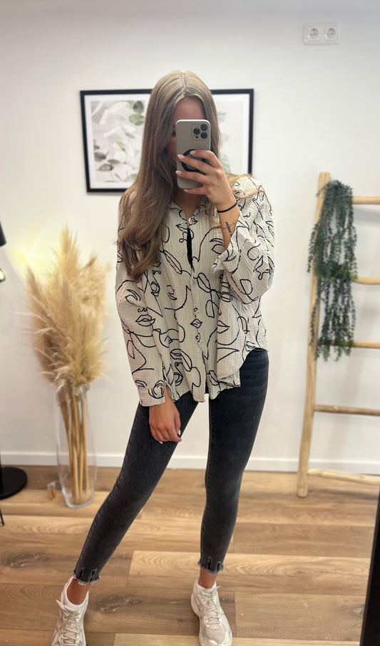Musselinbluse kurz „Beige Face“