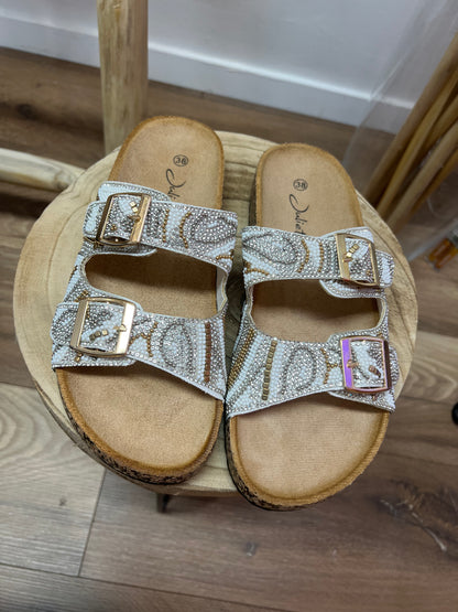 Sandale „Bling Bling“ Weiß Gold