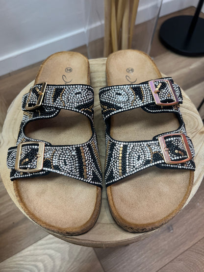 Sandale „Bling Bling“ Schwarz Gold