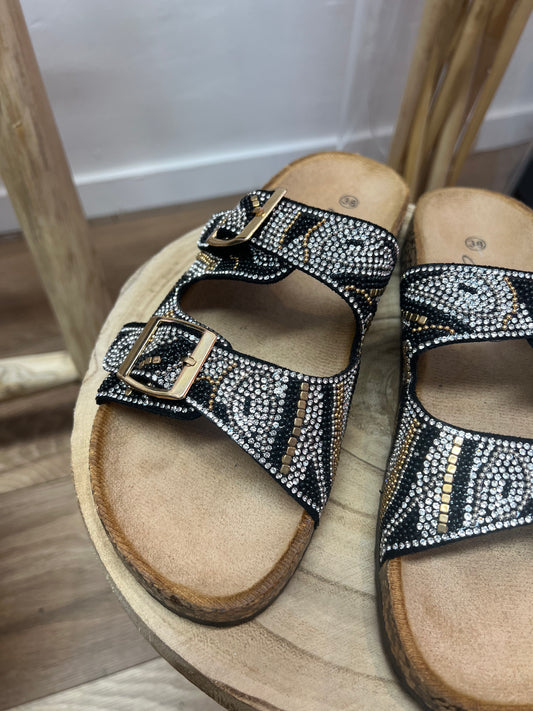 Sandale „Bling Bling“ Schwarz Gold